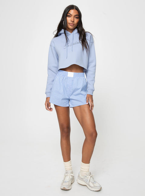 Je T'adore Crew Cropped Hooded Sweatshirt Pale Blue Princess Polly  Cropped 