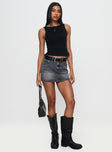   front view of model wearing Princess Polly Paulette Denim Mini Skirt Grey Wash Mini Skirts 