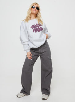 Princess Polly Crew Neck Sweatshirt Bubble Text Grey Marle / Burgundy Princess Polly  regular 