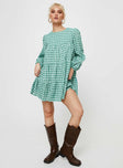 product Princess Polly High Neck  Miami Long Sleeve Mini Dress Green Check