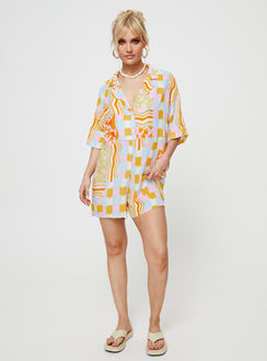 Graphic print romper Classic collar, button fastening at front