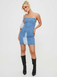 product Princess Polly Square Neck  Battick Denim Strapless Mini Dress Blue