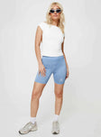 Princess Polly Bike Shorts Cursive Text Pale Blue/ Eggshell Princess Polly mid-rise 