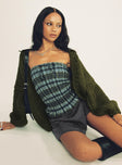 front view of model wearing Princess Polly Lester Knit Cardigan Olive Long 