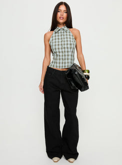 Daleia Sleeveless Collared Top Blue Check