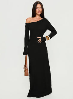 Kloey Long Sleeve Knit Maxi Dress Black