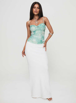 front view of model wearing Princess Polly Renyrad Top Green Sleeveless Sweetheart 