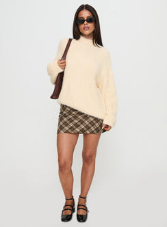 front view of model wearing Princess Polly Abott Sweater Butter Long 