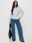 front view of model wearing Princess Polly Abrams Rib Knit Crew Sweater Grey Marle 