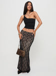   front view of model wearing Princess Polly Lourenzia Lace Maxi Skirt Black / Nude Maxi 