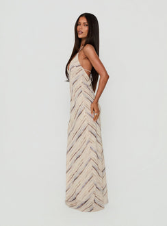 Esmira Halter Maxikleid Cremefarbener Streifen