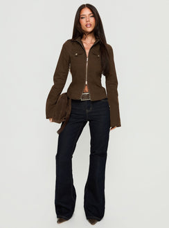 Kelehan Long Sleeve Zip Front Top Stonewashed Brown