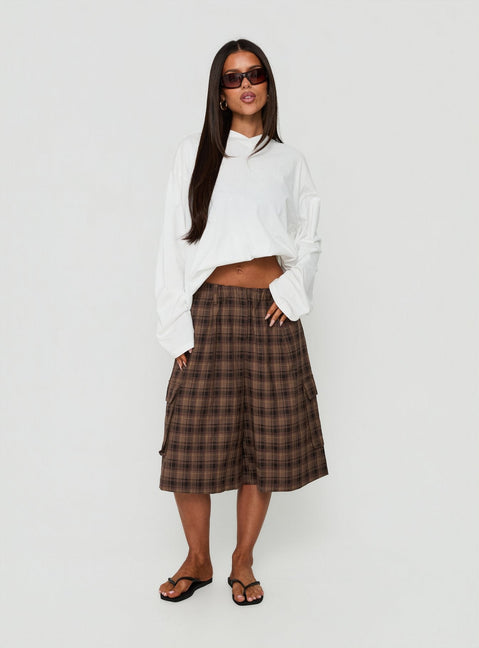 Brenn Baggy Longline Shorts Braunes Karo