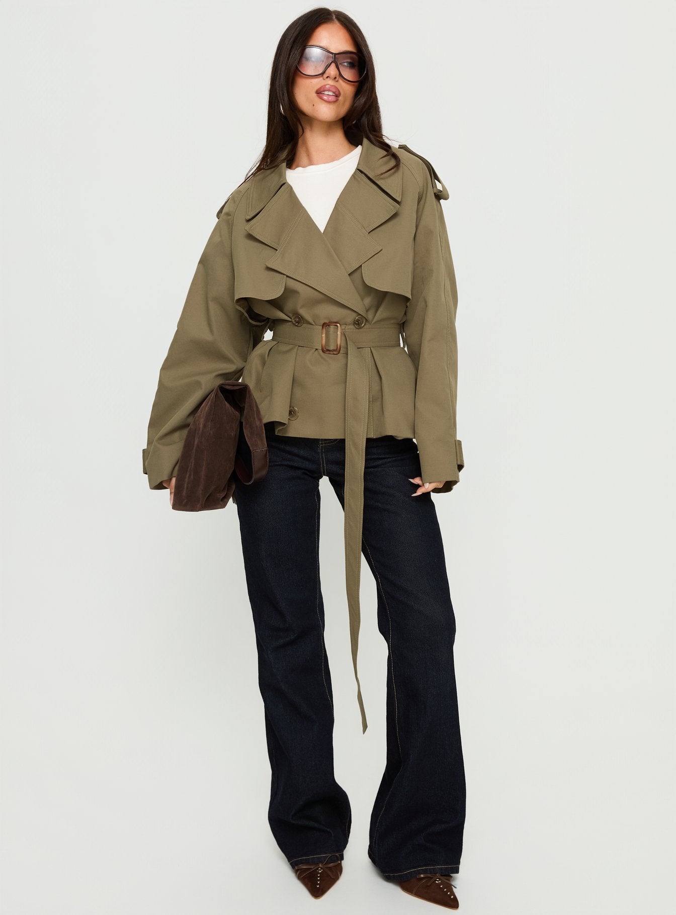 Eldora Cropped Trench Coat Green