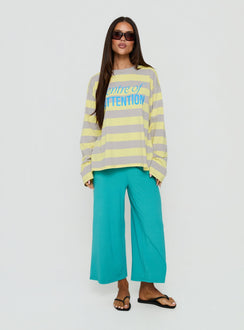 Centre Of Attention Oversized Graphic Long Sleeve Top Yellow / Grey Stripe