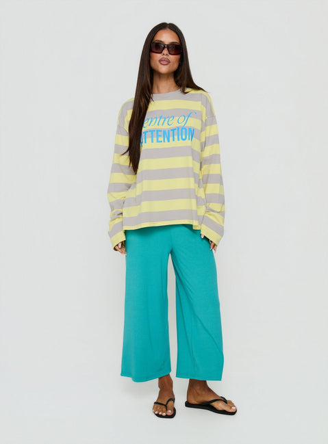 Centre Of Attention Oversized Graphic Long Sleeve Top Yellow / Grey Stripe