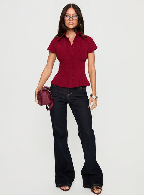 Cottesloe Cord Blouse Top Wine