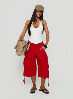 Hudsen Longline Cargo Shorts Red