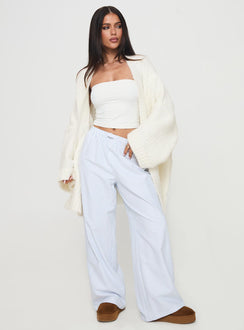 front view of model wearing Princess Polly Paisleigh Cable Knit Cardigan Cream Long 