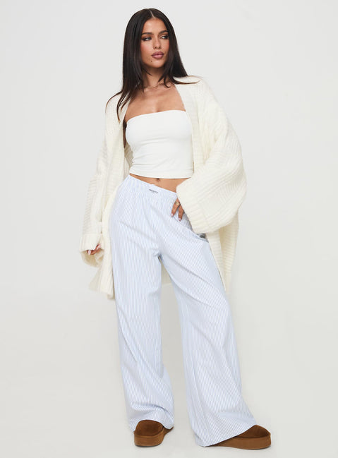 front view of model wearing Princess Polly Paisleigh Cable Knit Cardigan Cream Long 