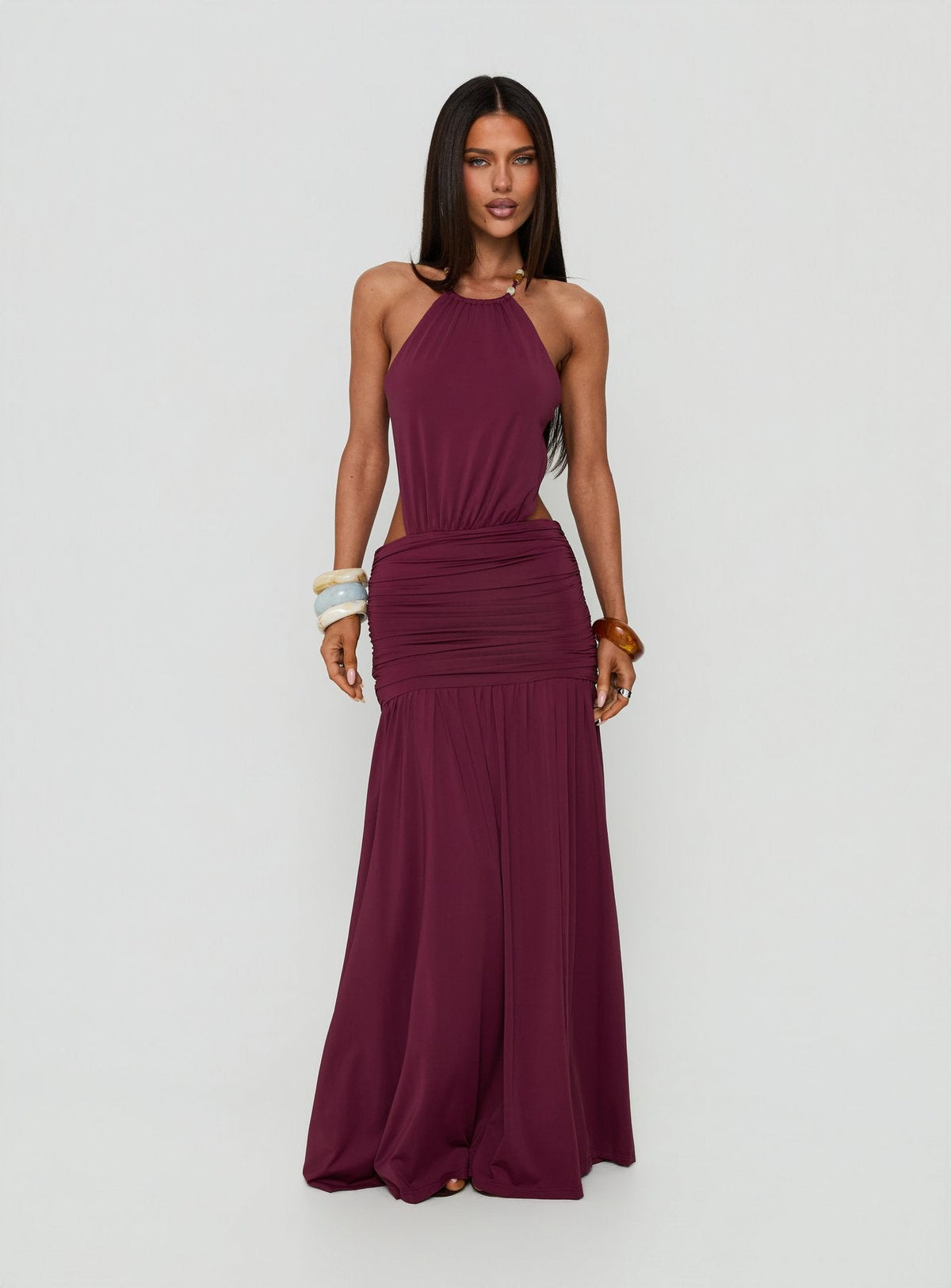 Tykaia Low Back Halter Maxi Dress Berry