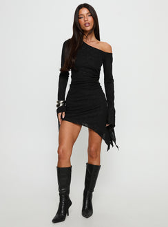 Face Card Long Sleeve Lace Mini Dress Black