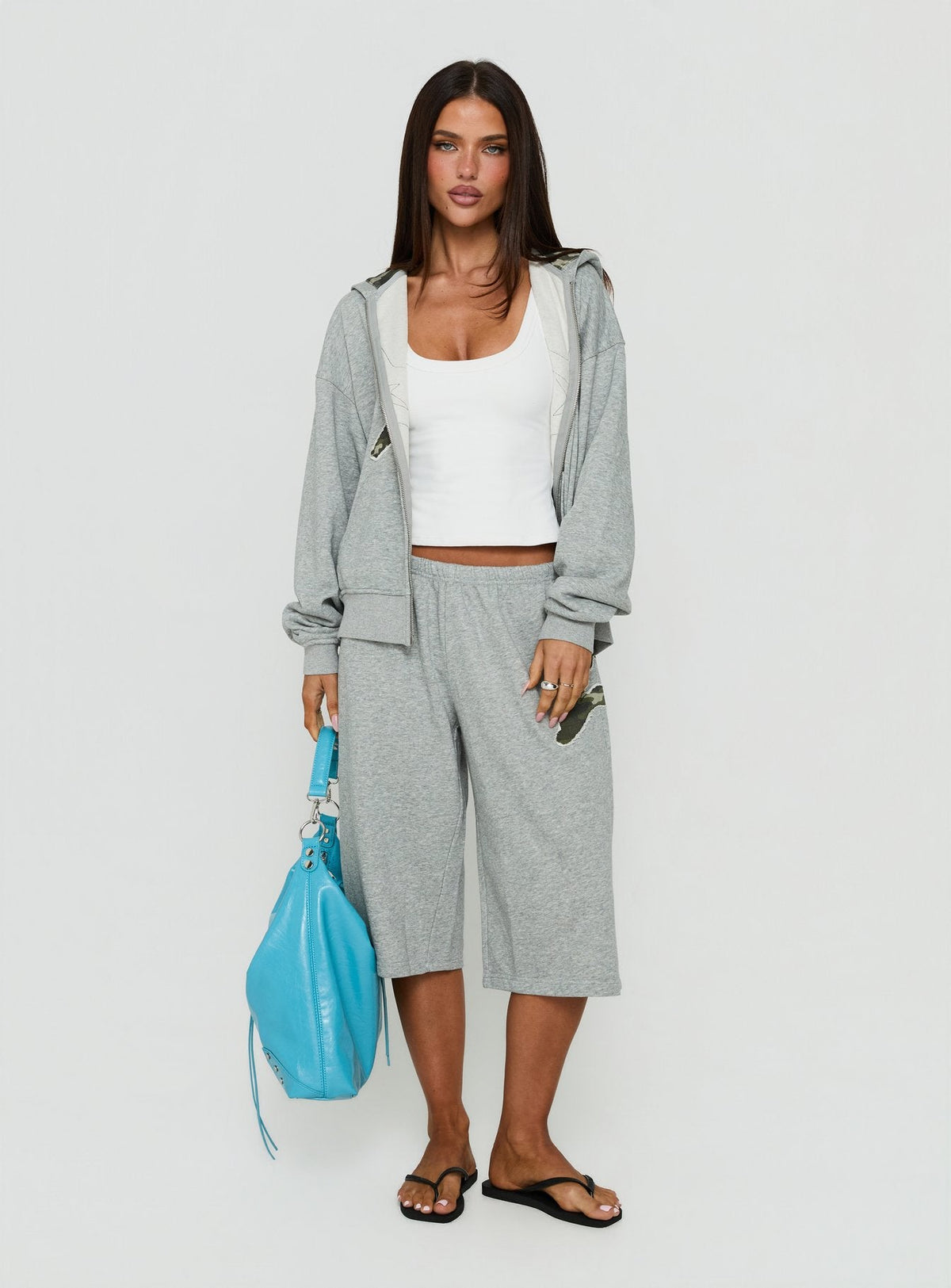 Chelzie Longline Applique Track Jorts Grey Marle / Camo