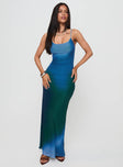 front view of model wearing Princess Polly Amoret Maxi Dress Blue / Green Scoop Neck 