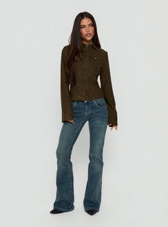 Kelehan Long Sleeve Faux Suede Zip Front Jacket Khaki
