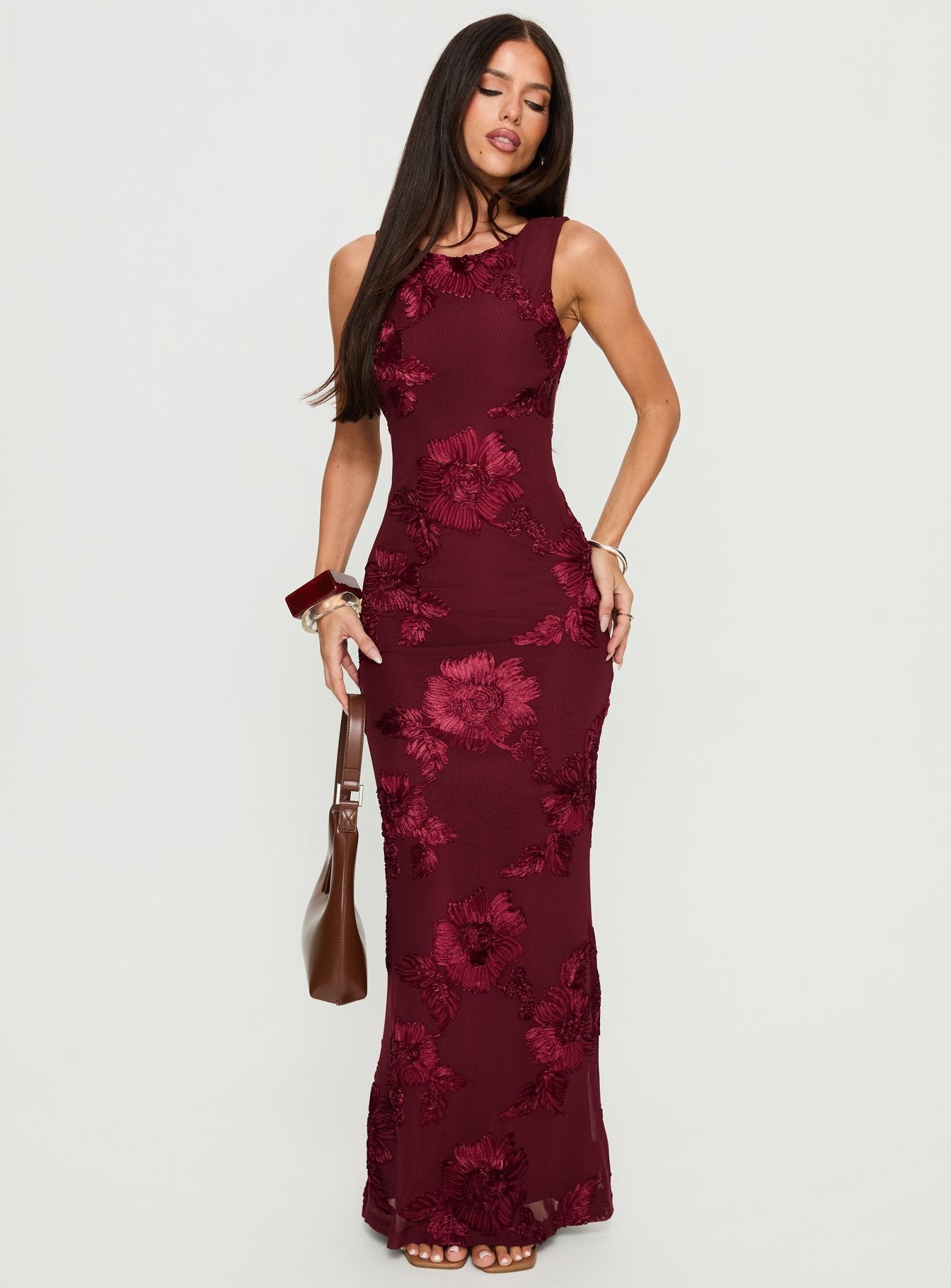 Fionna Floral Maxi Dress Burgundy | Princess Polly Fionna Floral Maxi Dress Burgundy | Princess Polly
