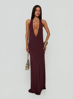 Think About Me Plunge Neck Racerback Maxi Dress Plum