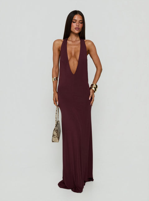 Think About Me Plunge Neck Racerback Maxi Dress Plum