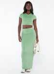 Matching set Slim fitting crop top, high neckline Mid rise maxi skirt, elasticated waistband