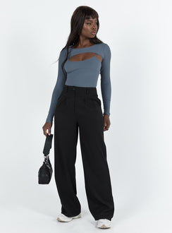 back view of model wearing Princess Polly Calla Long Sleeve Bodysuit Steel Full Sleeves Crew Neck 