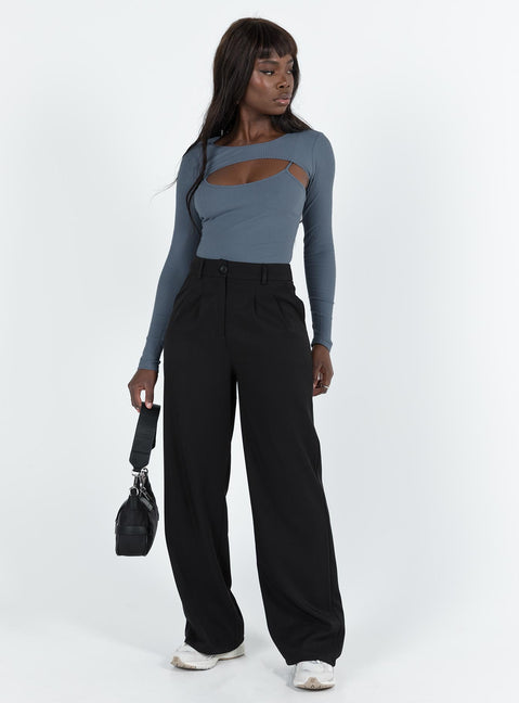 back view of model wearing Princess Polly Calla Long Sleeve Bodysuit Steel Full Sleeves Crew Neck 