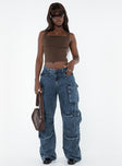Ribbed crop top, square neckline Ruched design at front