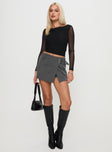   front view of model wearing Princess Polly Statuette Buckle Mini Skort Grey Mini Skirts 