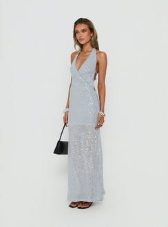 Espheria Low Back Wrap Sequin Maxi Dress Lilac