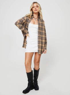 product Princess Polly Full Sleeves Square Neck  Tollen Shirt Beige Check