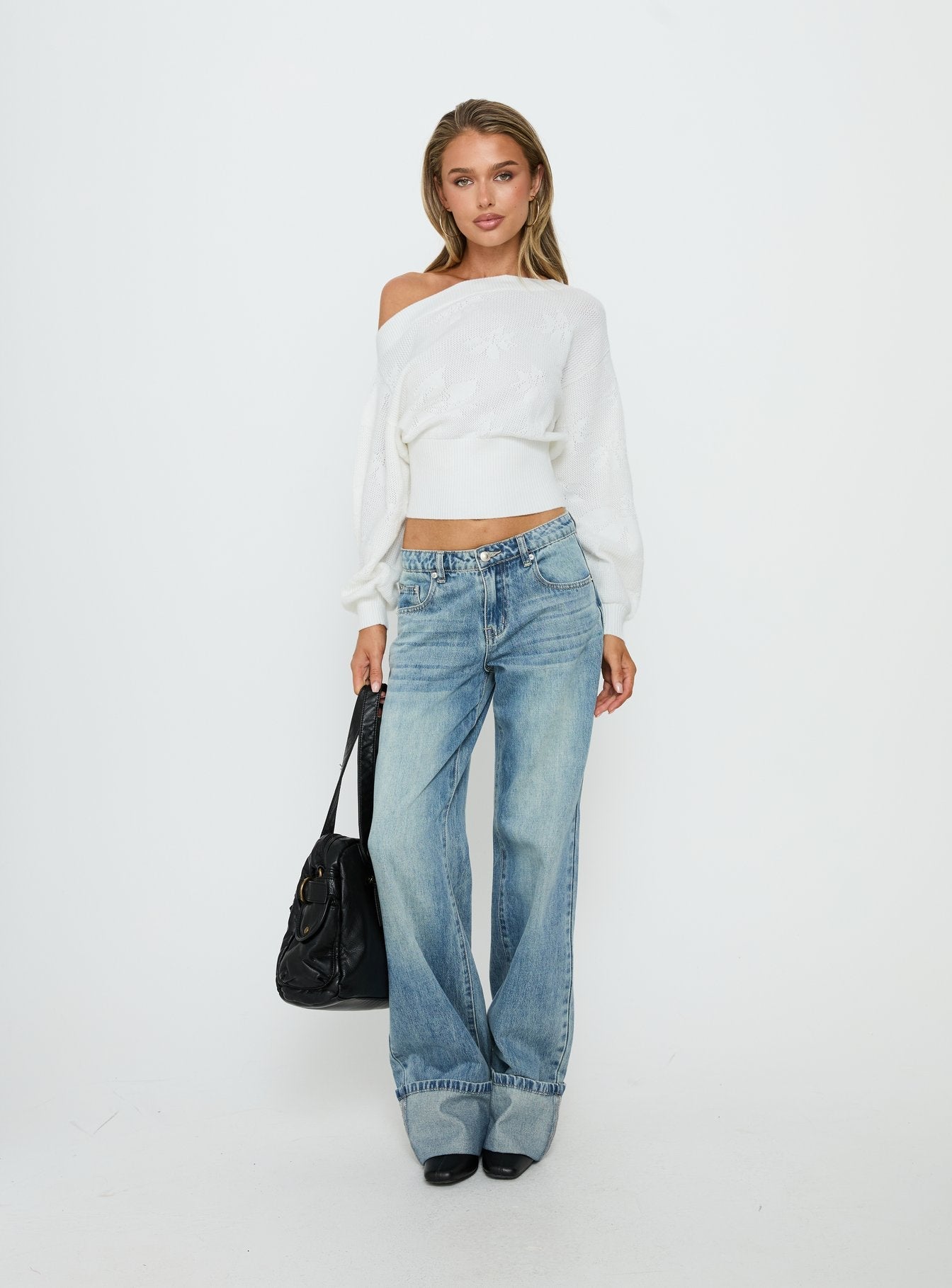 Lalola Asymmetrical Knit Jumper White