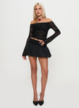 front view of model wearing Princess Polly Dance For Me Off Shoulder Lace Top Black Full Sleeves straight 