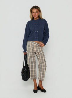 Discover the Kammi Button Up Cardigan Navy in womens-jumpers with short length front view of model wearing