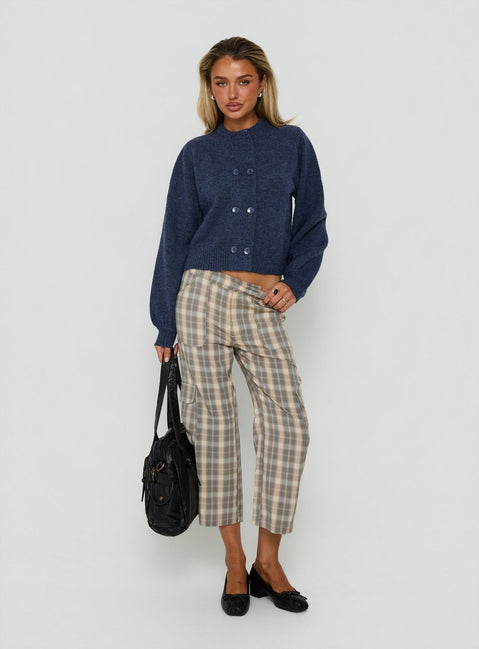 Discover the Kammi Button Up Cardigan Navy in womens-jumpers with short length front view of model wearing
