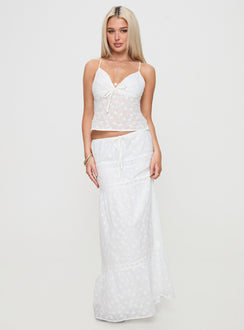   front view of model wearing Princess Polly Eivan Maxi Skirt White Maxi 