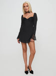 front view of model wearing Princess Polly Softer Side Long Sleeve Mini Dress Black Sweetheart Neckline 