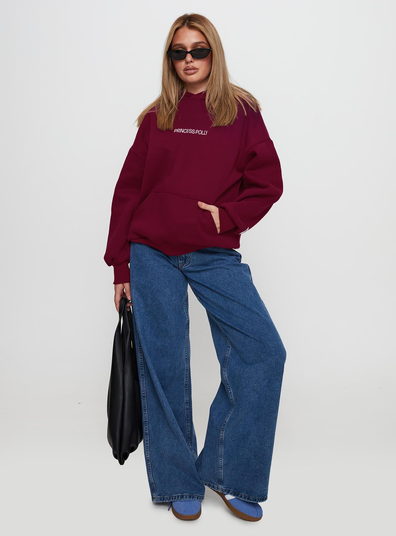 front view of model wearing Princess Polly Princess Polly x Butterfly Foundation Charity Merch Hoody Wine Long 