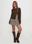 front view of model wearing Princess Polly Lenker Knit Sweater Brown Cropped 