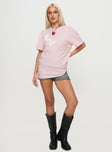 front view of model wearing Princess Polly Asta Oversized Tee Pink Half Sleeves Crew Neck 