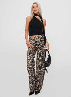 front view of model wearing Princess Polly Anderstone Neck Tie Top Black Sleeveless Asymmetric Neckline 