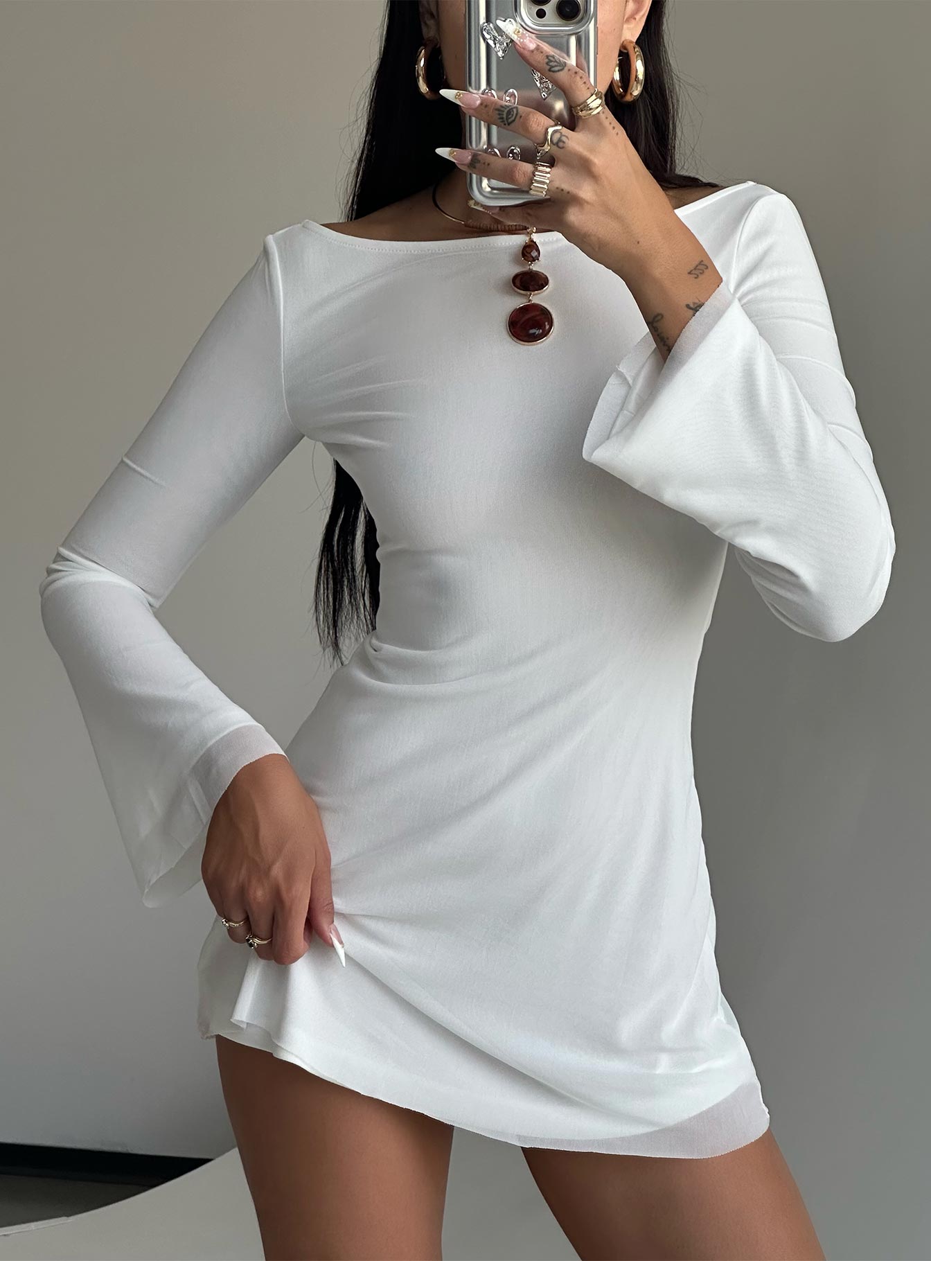 Cheap long sleeve white dress best sale